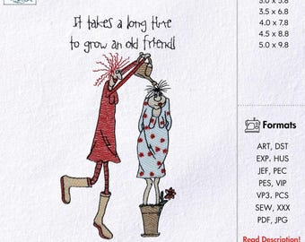 Funny Old Friends Grow Together Embroidery Design Sassy Senior Humor Quote Pattern