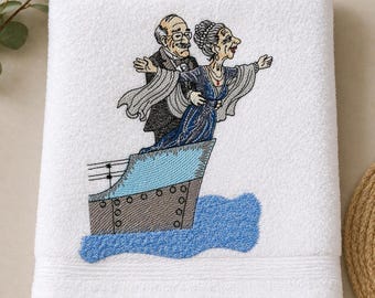 Divertido diseño de bordado de pareja de ancianos del Titanic, descarga instantánea en formato Pes