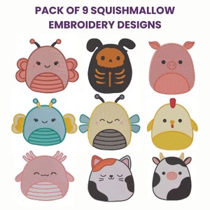 Squishmallow Machine Embroidery Design Pack Of Nine Squishmallows Embroidery Design Squishmallow Embroidery Design Squishmallow DST PES File