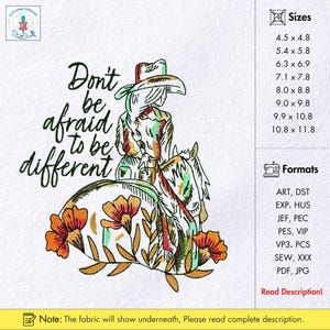 Cowgirl Embroidery Design Don&#39;t Be Afraid To Be Different Cowgirl Embroidery Western Cowgirl Embroidery Pattern Country Girl Horse Riding