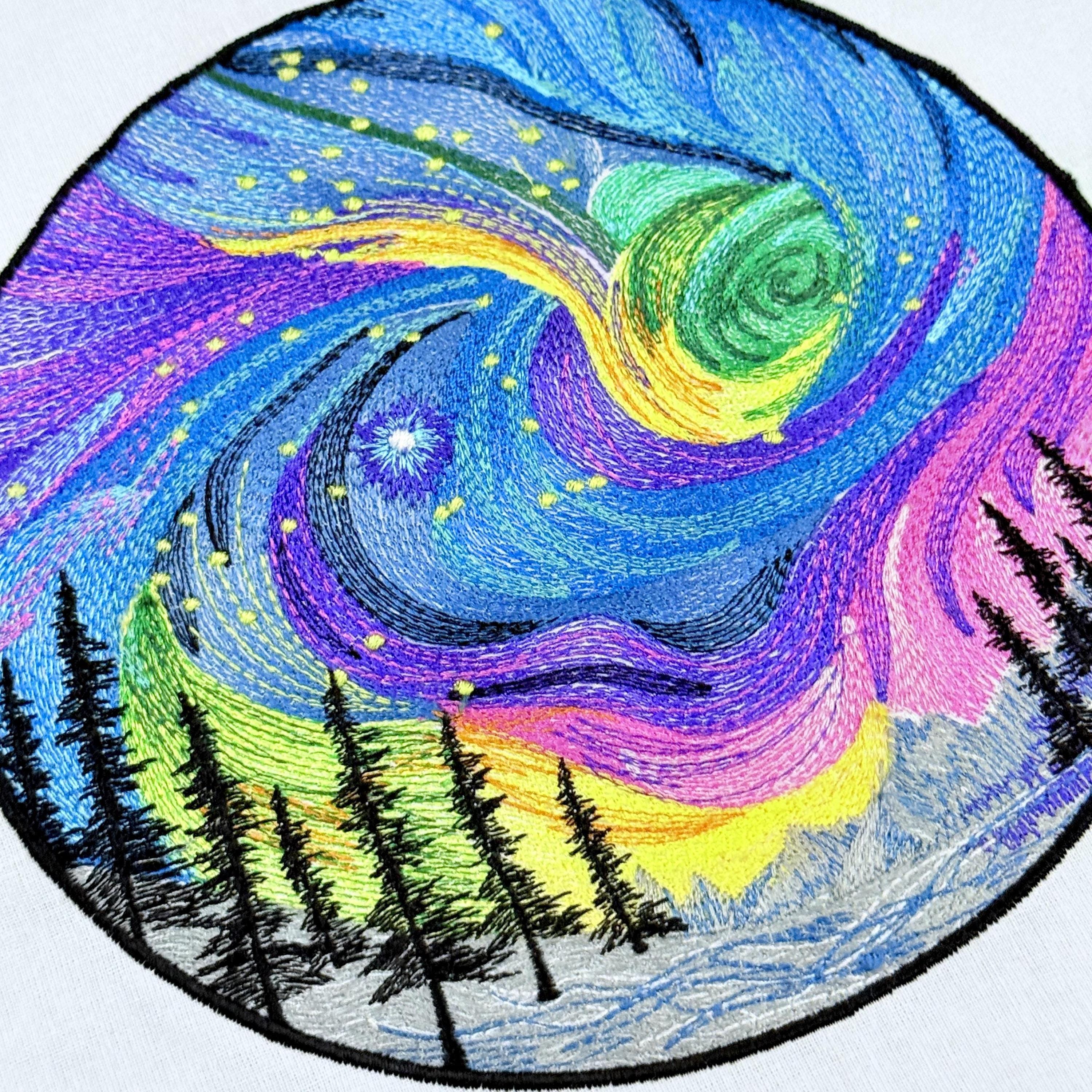 Starry Night Sky Embroidery Design Forest Mountain Landscape Embroidery ...