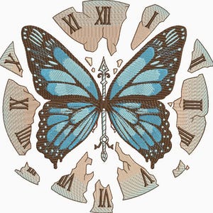 Clock Machine Embroidery Design Broken Clock Embroidery Design Butterfly Watch Embroidery Pattern Wall clock Embroidery DST PES Digital File