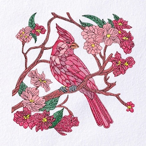 Red Cardinal Bird Embroidery Design Floral Cardinal Machine Embroidery File Stained Glass Bird Embroidery Pattern Nature Inspired Bird Art