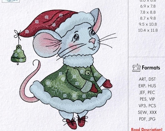 Christmas Elf Mouse Embroidery Design Festive Holiday winter Animal Pattern