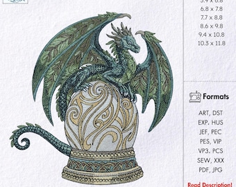 Green Dragon Treasured Egg Machine Embroidery Design (Digital Download)