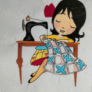 Girl Quilting Embroidery Design Girl Quilting On Sewing Machine Embroidery DST PES Sewing Embroidery Pattern Girl Embroidery Design