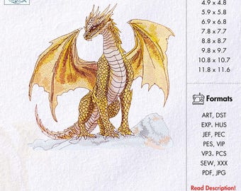 Golden Dragon Machine Embroidery Design Mythical Creature Embroidery Fire Dragon Embroidery Dragon Wings Embroidery File Instant Download