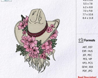 Floral Cowboy Hat Embroidery Design Cowgirl Hat with Flowers Embroidery Pattern Country Hat Machine Embroidery Western Floral Hat Embroidery