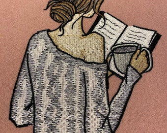 Girl Reading Book Machine Embroidery Design Readers Embroidery Design Book Lovers Embroidery Design Book Embroidery DST PES Digital Files