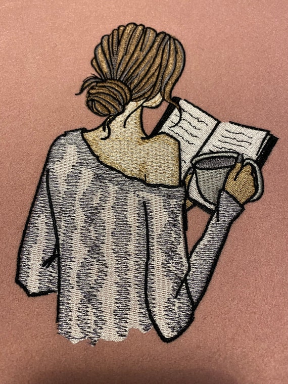Girl Reading Book Machine Embroidery Design Readers Embroidery Design Book Lovers Embroidery Design Book Embroidery DST PES Digital Files