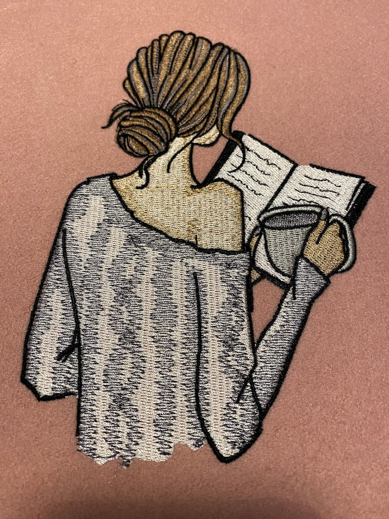 Girl Reading Book Machine Embroidery Design Readers Embroidery Design Book Lovers Embroidery Design Book Embroidery DST PES Digital Files image 1
