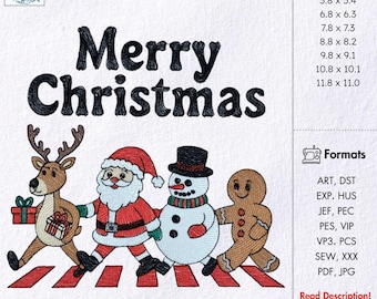 Merry Christmas Characters Machine Embroidery Design Santa, Reindeer, Snowman, Gingerbread Crew Holiday File