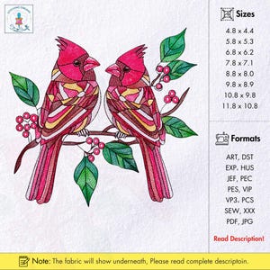 Cardinal Embroidery Designs Cardinal Pair Embroidery Pattern Cardinal Instant Download Woodland Bird Embroidery Patterns Red Birds On Branch