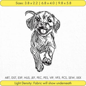Hond machine borduurwerk ontwerpen Happy Dog ontwerpen hond lijntekeningen borduurwerk hond schets borduurwerk Happy Puppy Bliss borduurwerk Running Puppy