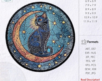 Halloween Schwarze Katze Stickmuster, Halloween Stickdatei PES