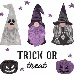 Trick Or Treat Halloween Gnomes Embroidery Pattern JES PES DST Digital File Machine Embroidery Designs Digital Embroidery Instant Download
