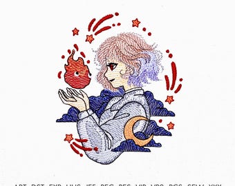 Anime Character Machine Embroidery Design Studio Ghibli Character Howl's Moving Castle Embroidery Design Famous Anime Character Designs