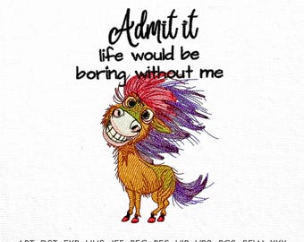 Funny Donkey Embroidery Design Animal Machine Embroidery Designs Smiling Donkey Humorous Quote Funny Quote Patterns Instant Download Files