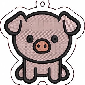 ITH Pig Key Fob Gift Idea For Kids Friends Cartoon In The Hoop Instant Download PES DST File Instant Download Embroidery Pattern