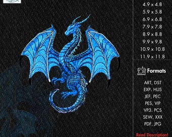 Dragon Machine Embroidery Design Moon Dragon Embroidery Pattern Celestial Blue Dragon Embroidery File Mystical Blue Fantasy  Embroidery