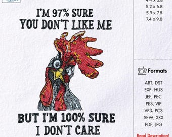 Funny Rooster Machine Embroidery Design Sarcastic Chicken Quote Pattern