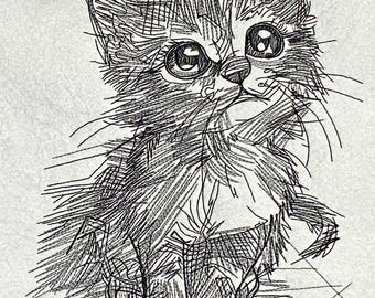 Diseño de bordado a máquina de gatito adorable Diseños de bordado de gato en estilo boceto Patrones de bordado de animales de gato lindo Archivos de descarga instantánea