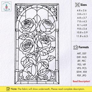 Stained Glass Rose Window Machine Embroidery Design – Floral Line Art, Gothic Window Rose Pattern, Modern Minimalist Embroidery File