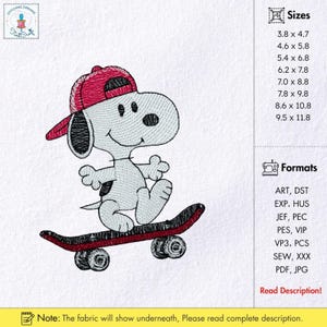 Hund Skater Stickdatei Cooler Welpe mit Hut Maschinenstickdatei Happy Skater Hund Stickmuster Nosy Dog Embroidery Design