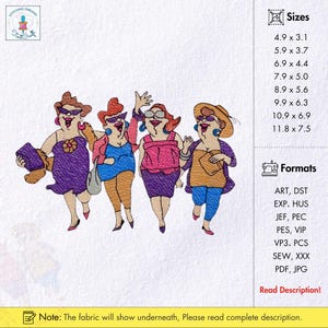 Red Hat Society Inspired Ladies Machine Embroidery Design Best Friends Forever Embroidery Pattern Humorous Ladies Best Friends Embroidery
