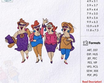 Diseño de bordado a máquina para damas inspirado en la Sociedad Red Hat Patrón de bordado "Mejores amigas para siempre" Bordado humorístico de "Mejores amigas para damas"