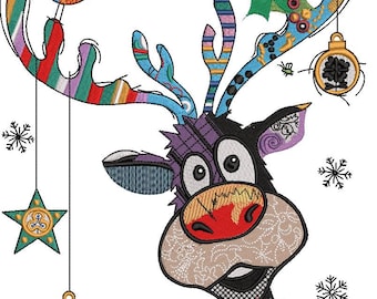 Reindeer Machine Embroidery Design Christmas Reindeer Embroidery Design Embroidery Colorfull Christmas Reindeer Design Reindeer DST PES File