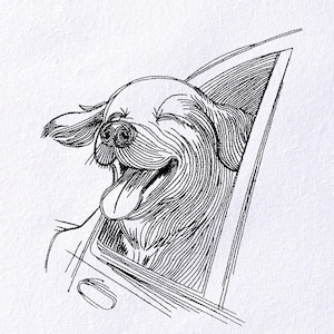 Puppy In The Wind Machine Embroidery Design Happy Dog in Car Adventure Redwork Pet Animal Embroidery Pattern File Puppy Line Art Embroidery