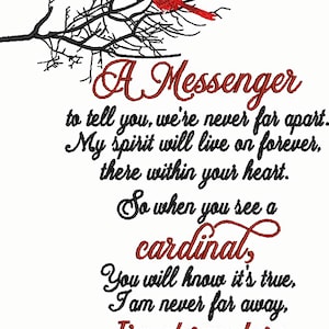 Cardinal Embroidery Designs A Messenger Poem Embroidery Design Cardinal Machine Embroidery Messenger Machine Embroidery Design PES DST Files