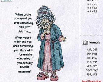 Funny Grandma Quote Embroidery Design,Old Lady Pattern Sarcastic Aging Quote File