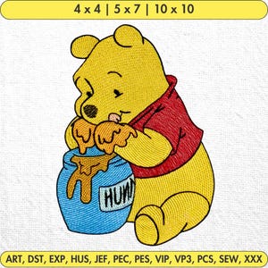 Cute Bear Eating Honey Machine Embroidery Design Famous Cartoon Character Embroidery Design Teddy Bear Embroidery Pattern Instant Download