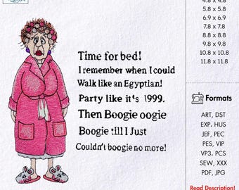Time For Bed Grandma Saying Machine Embroidery Design Funny Old Lady Bedtime Embroidery Pattern Grandmother Bedtime Quote Embroidery File