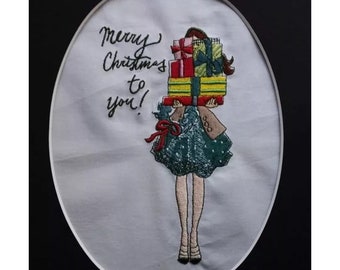 Merry Christmas Embroidery Design Christmas Gifts Embroidery Christmas Girl Embroidery Design Embroidery Girl with Gifts Design DST PES File