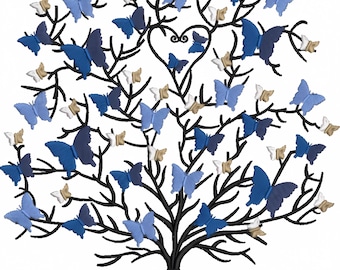 Diseño de bordado a máquina de árbol Diseño de bordado de árbol de mariposa Diseños de bordado de mariposa DST PES Árbol Bordado digital Descarga instantánea