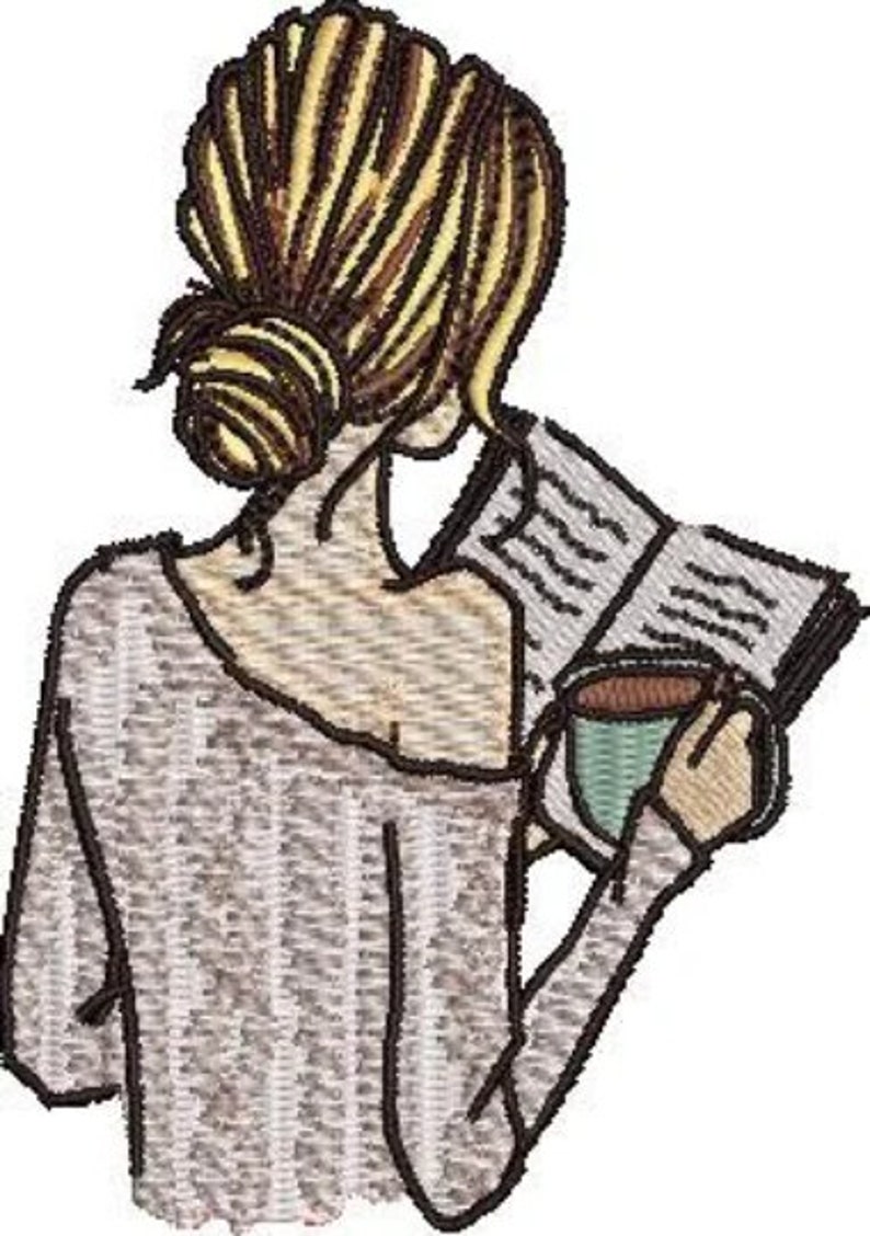Girl Reading Book Machine Embroidery Design Readers Embroidery Design Book Lovers Embroidery Design Book Embroidery DST PES Digital Files image 5