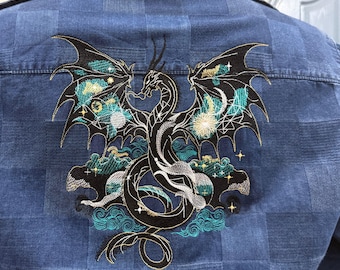 Celestial Dragon Machine Embroidery Design Dragon with Stars and Moon Embroidery Pattern Starry Sky Dragon Embroidery File Instant Download