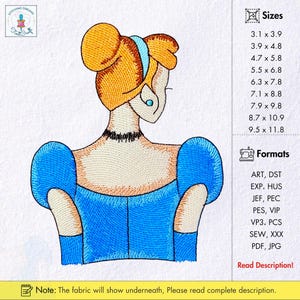 Princess Machine Embroidery Design Famous Princess Embroidery Pattern Elegant Princess Back View Embroidery Movie Character Instant Download