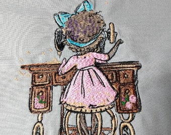 Girl Sewing Machine Embroidery Design DST PES Embroidery Design Baby Girl With Sewing Machine Embroidery Instant Download Digital Embroidery