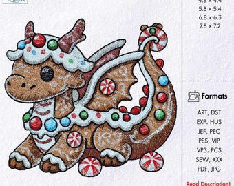 Gingerbread Dragon Machine Embroidery Design Christmas Candy Cookie File