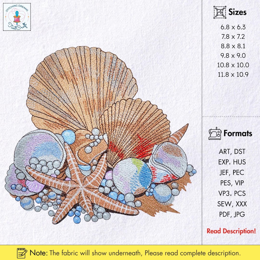 Seashell and Starfish Embroidery Design Nautical Coastal Machine ...