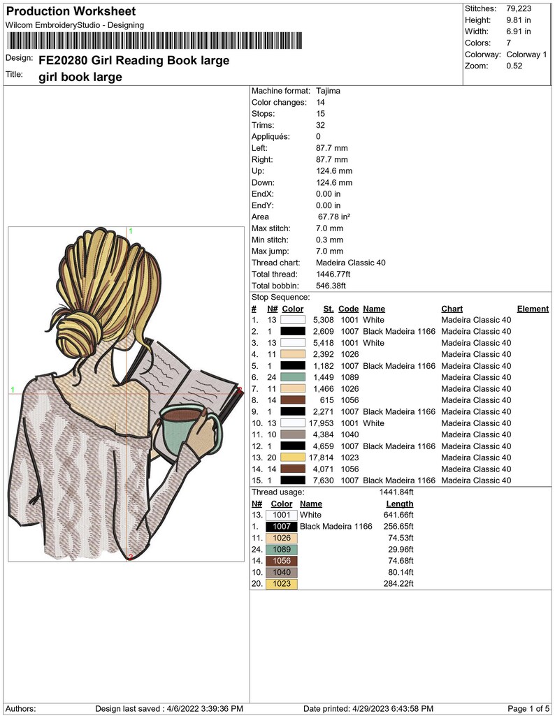 Girl Reading Book Machine Embroidery Design Readers Embroidery Design Book Lovers Embroidery Design Book Embroidery DST PES Digital Files image 2