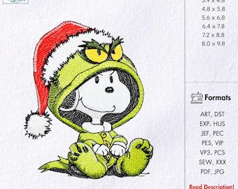 Nosey Dog Christmas Embroidery Design Funny Dog in Holiday Monster Hoodie Pattern