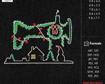Christmas Sewing Machine Embroidery Design Vintage Holiday Seamstress Wreath Pattern