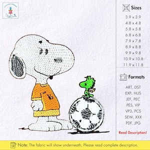 Süßer Hund und Vogel Fußball Ball Stickerei Design Süßer Hund und Vogel Fußball Muster Charlie Browns Hund und Freund Stickerei Sofort-Downloads