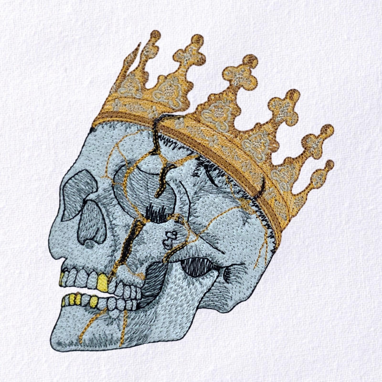 Gothic Skull Embroidery Design With Kintsugi Crown (digital
