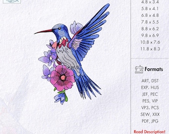 Hummingbird Machine Embroidery Design Bird Embroidery Pattern Floral Hummingbird Embroidery Design Beautiful Hummingbird Embroidery File JEF